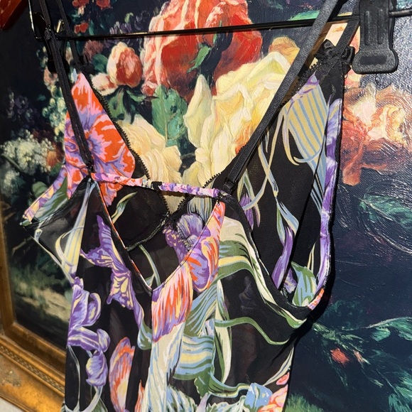 In Bloom by Jon Quil Black Lace Floral Polka Dot Print Flouncy Chemise Nightie S - Picture 4 of 6